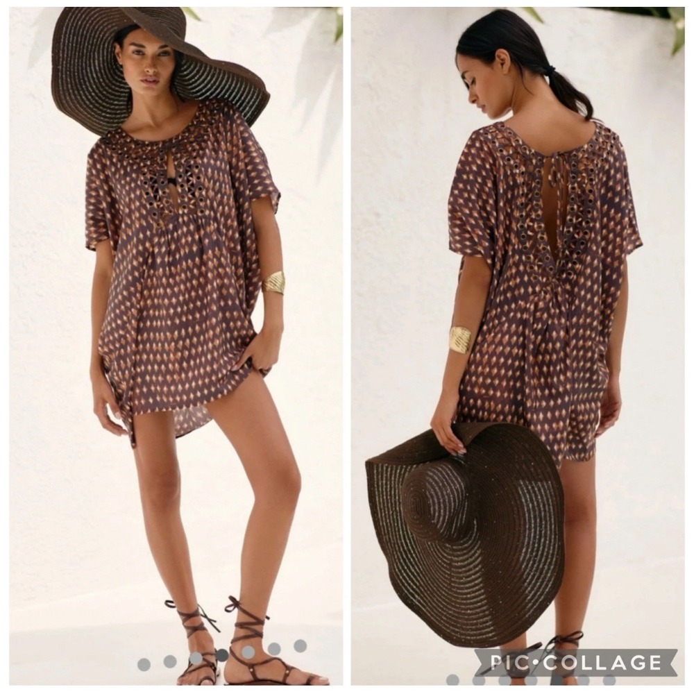 NEW Anthropologie Graham Keegan Women XS Kaftan Diamond Grommet Cover Up Boho